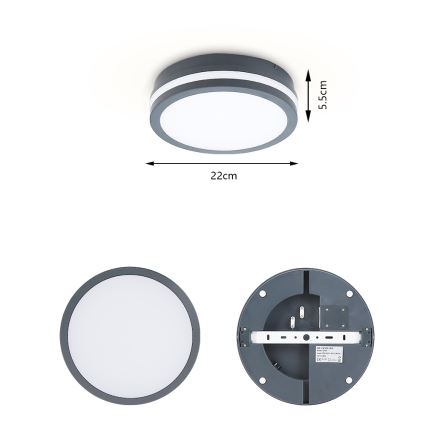 Brilagi - LED Venkovní svítidlo se senzorem BENE LED/18W/230V pr. 22 cm antracit IP54