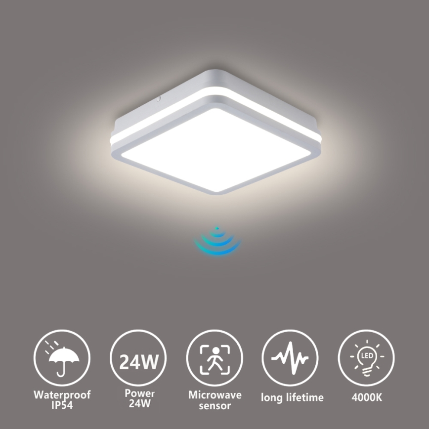 Brilagi - LED Venkovní svítidlo se senzorem BENE LED/24W/230V 26x26 cm bílá IP54
