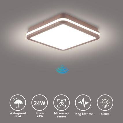 Brilagi - LED Venkovní stropní svítidlo se senzorem BENE LED/24W/230V 26x26 cm hnědá IP54