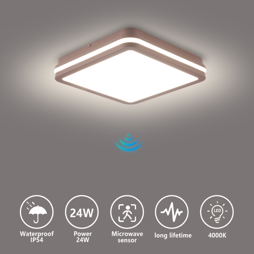 Brilagi - LED Venkovní stropní svítidlo se senzorem BENE LED/24W/230V 26x26 cm hnědá IP54