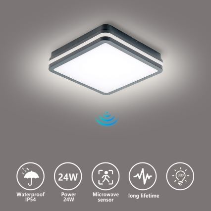 Brilagi - LED Venkovní svítidlo se senzorem BENE LED/24W/230V 26x26 cm antracit IP54