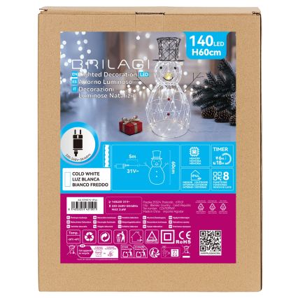 BRILAGI - LED Venkovní vánoční dekorace LED/3,6W/8 funkcí 60 cm IP44 sněhulák studená bílá
