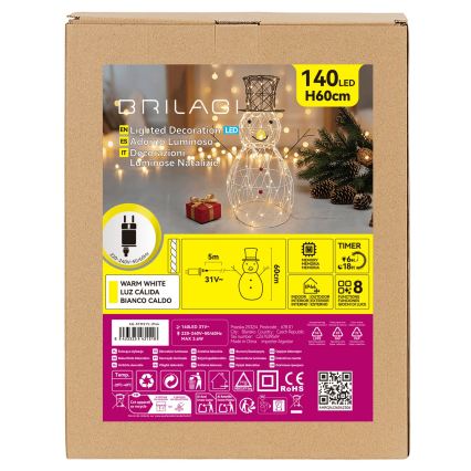 BRILAGI - LED Venkovní vánoční dekorace LED/3,6W/8 funkcí 60 cm IP44 sněhulák teplá bílá