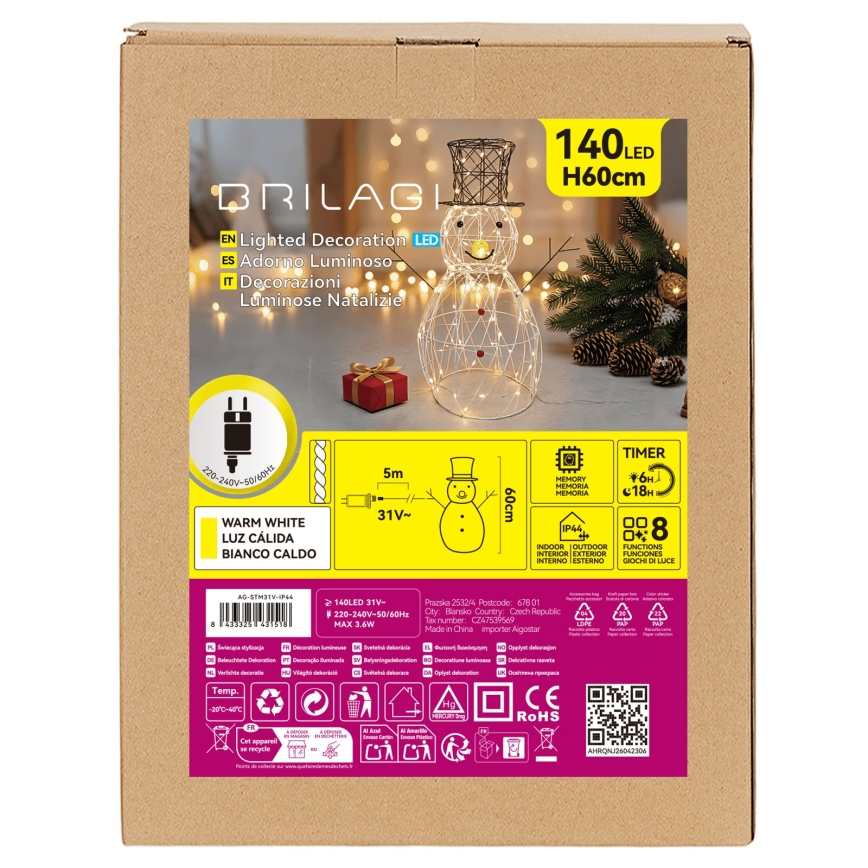 BRILAGI - LED Venkovní vánoční dekorace LED/3,6W/8 funkcí 60 cm IP44 sněhulák teplá bílá