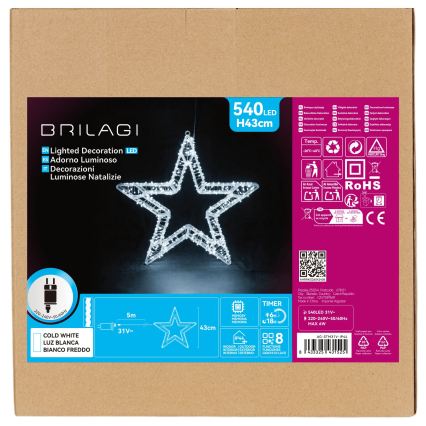 BRILAGI - LED Venkovní vánoční dekorace LED/6W/8 funkcí 43 cm IP44 hvězda studená bílá