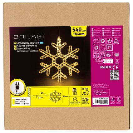 BRILAGI - LED Venkovní vánoční dekorace LED/6W/8 funkcí 43 cm IP44 vločka teplá bílá