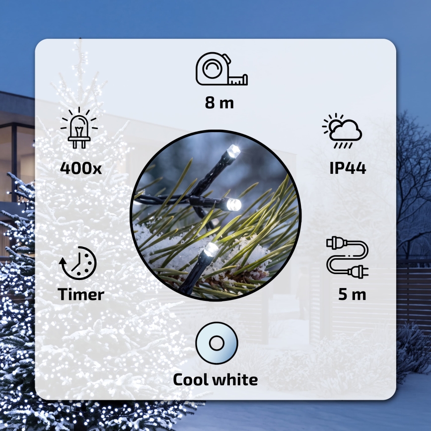 BRILAGI - LED Venkovní vánoční řetěz 400xLED 13m IP44 studená bílá