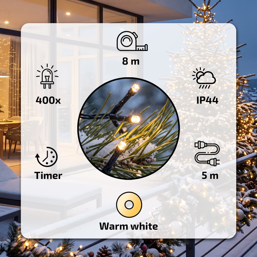 BRILAGI - LED Venkovní vánoční řetěz 400xLED 13m IP44 teplá bílá