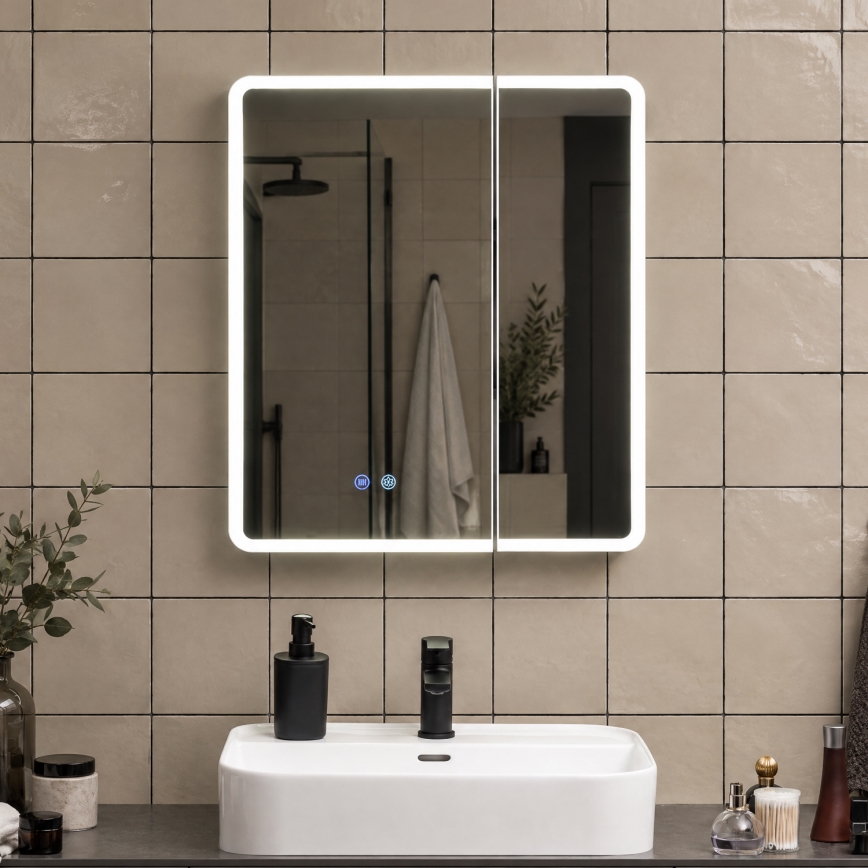 BRILAGI - LED Zrcadlová koupelnová skříňka s podsvícením NOTO DOUBLE 60x70 cm