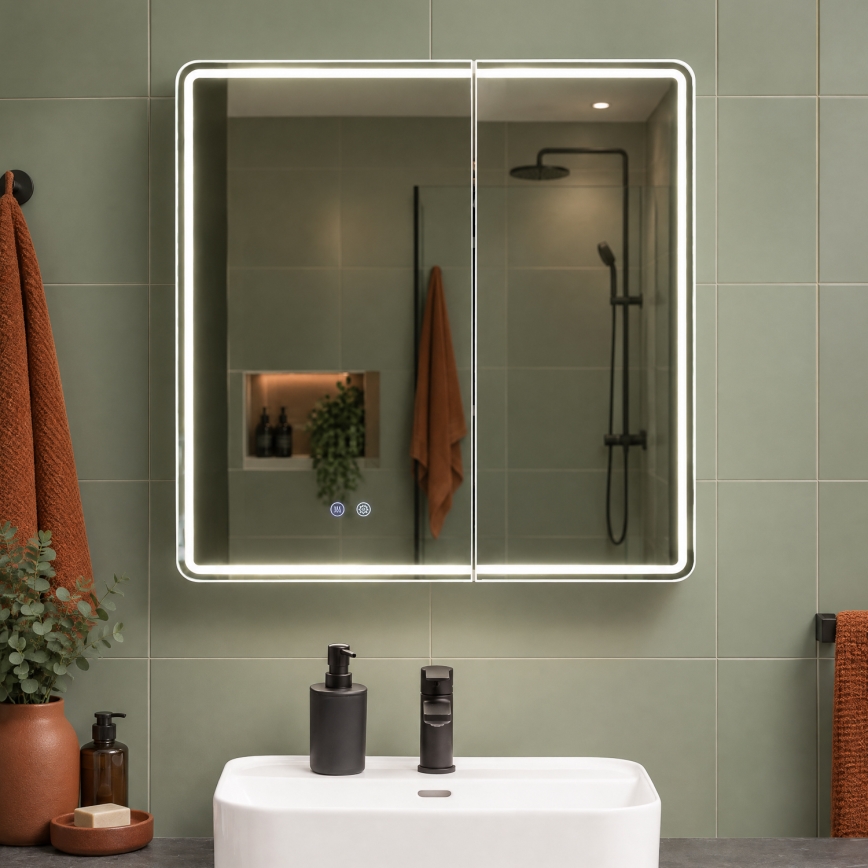 BRILAGI - LED Zrcadlová koupelnová skříňka s podsvícením NOTO DOUBLE 77x70 cm