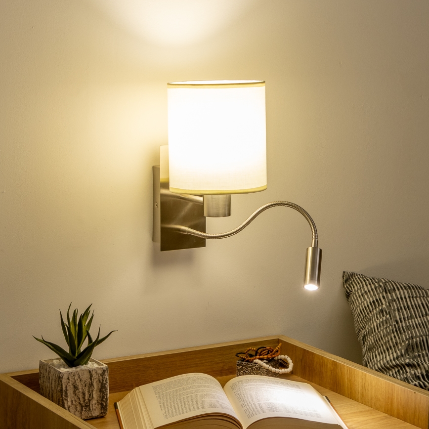 Brilagi - LED Flexibilní nástěnná lampa NUBILA 1xE27/25W/230V + LED/3W matný chrom/krémová
