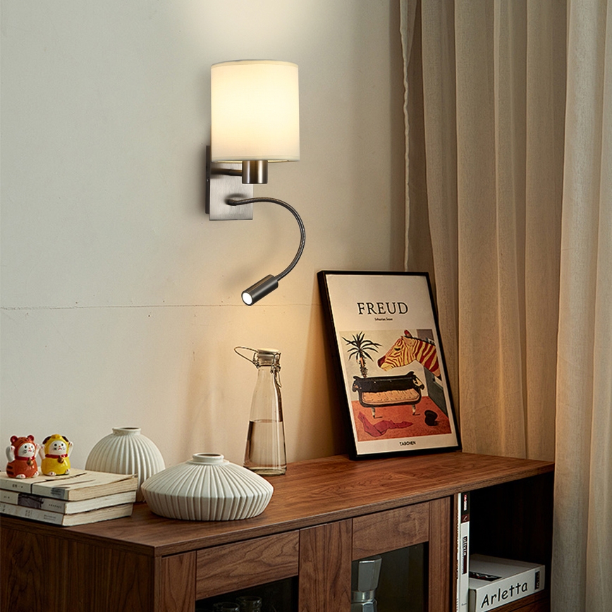 Brilagi - LED Flexibilní nástěnná lampa NUBILA 1xE27/25W/230V + LED/3W matný chrom/krémová