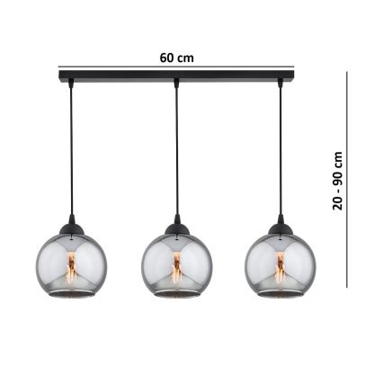Brilagi - Lustr na lanku 3xE27/60W/230V černá/kouřová šedá