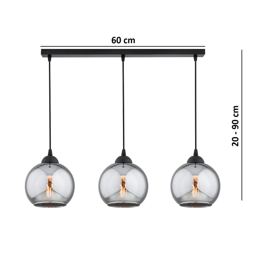 Brilagi - Lustr na lanku 3xE27/60W/230V černá/kouřová šedá
