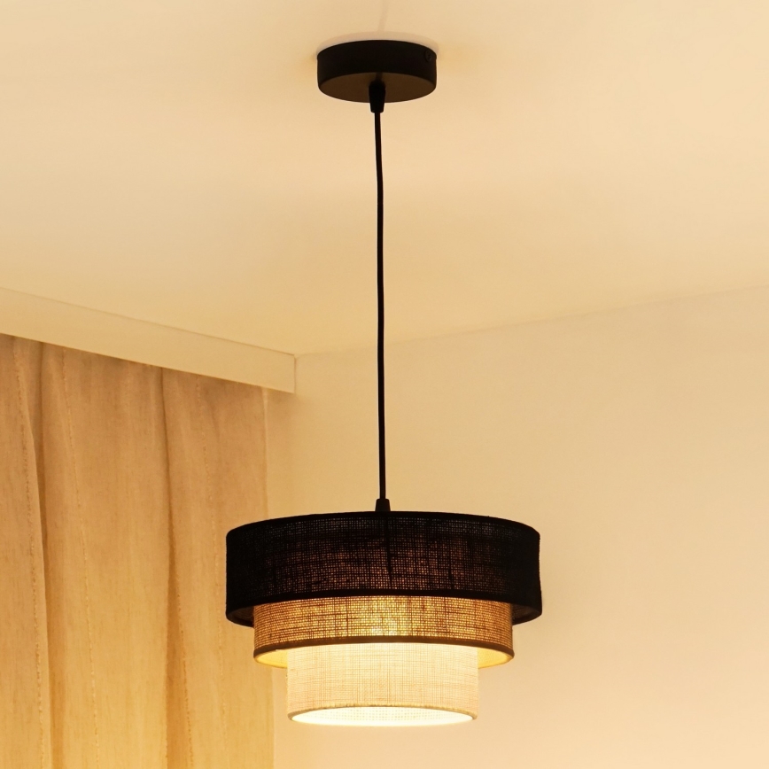 Brilagi - Lustr na lanku ASPEN LUNETA 1xE27/15W/230V pr. 25 cm černá/béžová/krémová