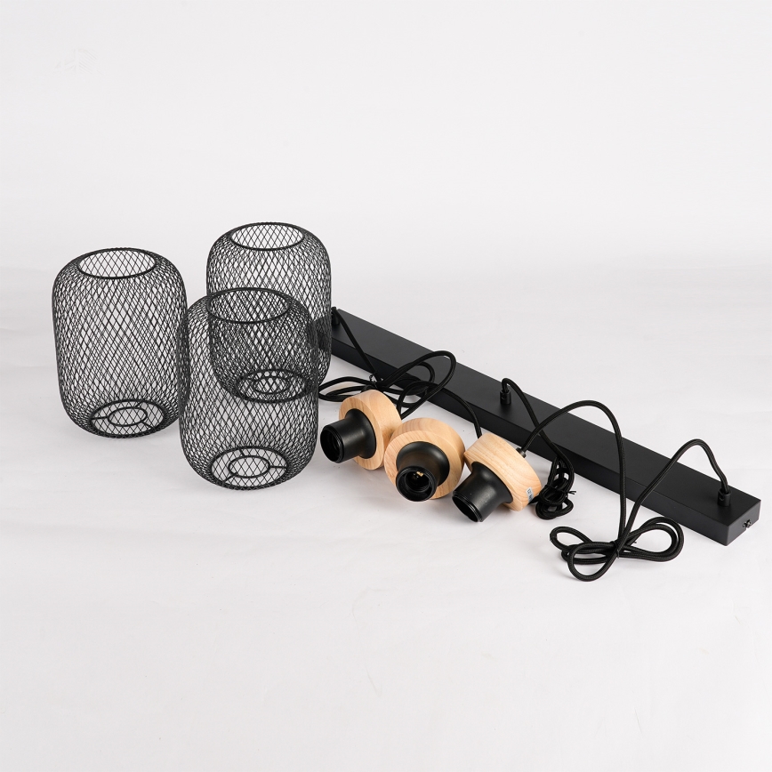 Brilagi - Lustr na lanku BASKLITE 3xE27/15W/230V dřevo/černá