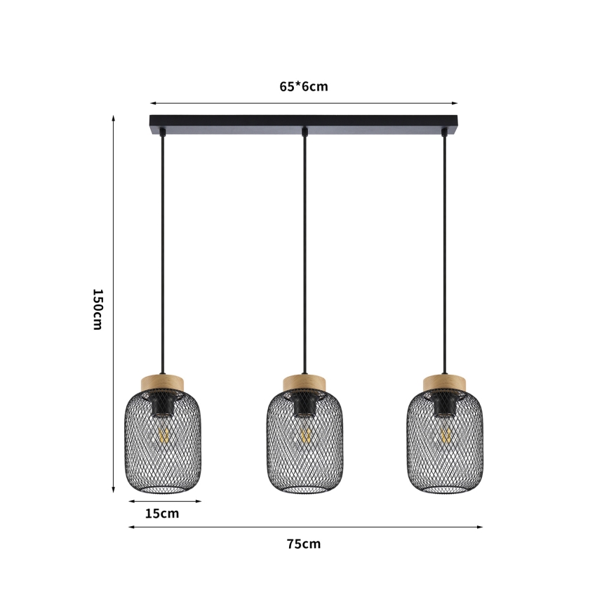 Brilagi - Lustr na lanku BASKLITE 3xE27/15W/230V dřevo/černá