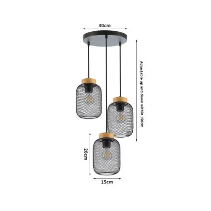 Brilagi - Lustr na lanku BASKLITE 3xE27/15W/230V kaučukovník/černá