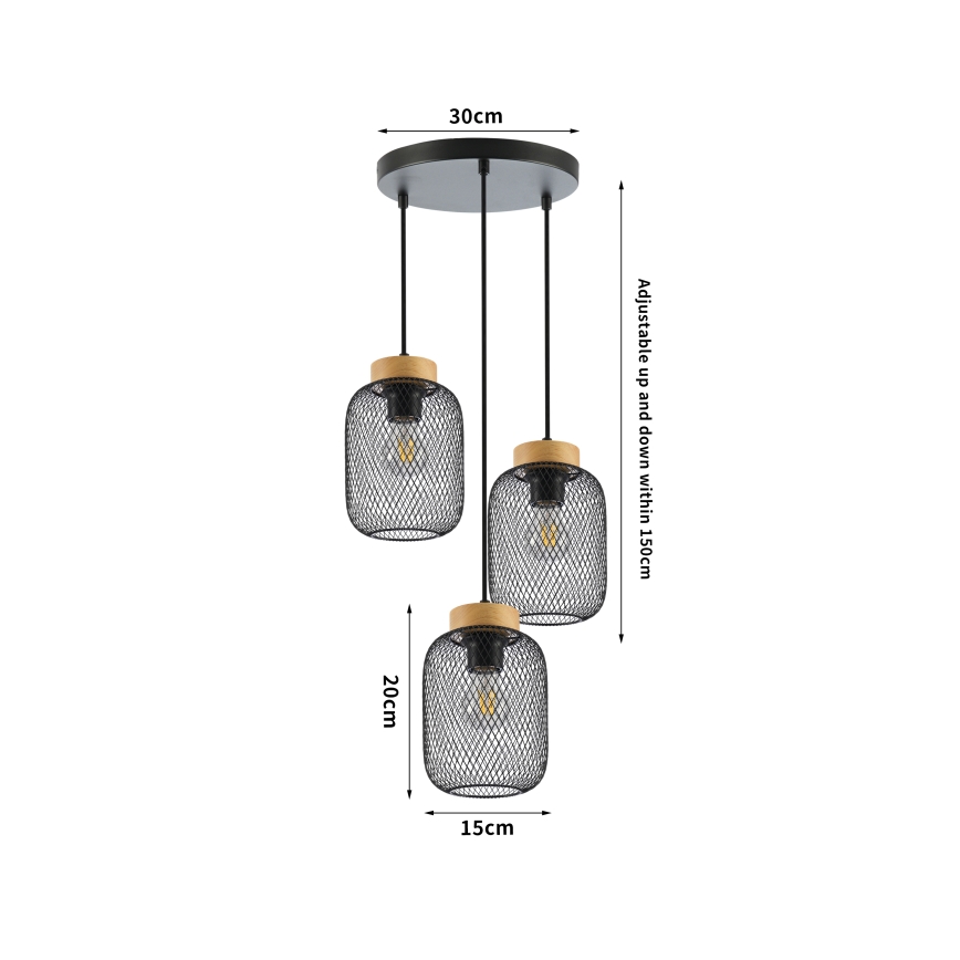 Brilagi - Lustr na lanku BASKLITE 3xE27/15W/230V kaučukovník/černá