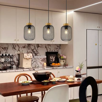 Brilagi - Lustr na lanku BASKLITE 3xE27/15W/230V kaučukovník/černá