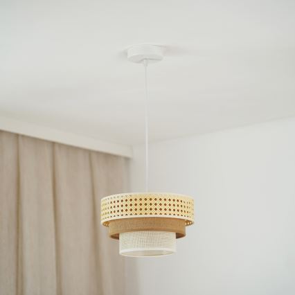 Brilagi - Lustr na lanku CEDAR LUNETA 1xE27/15W/230V pr. 25 cm ratan/hnědá/krémová