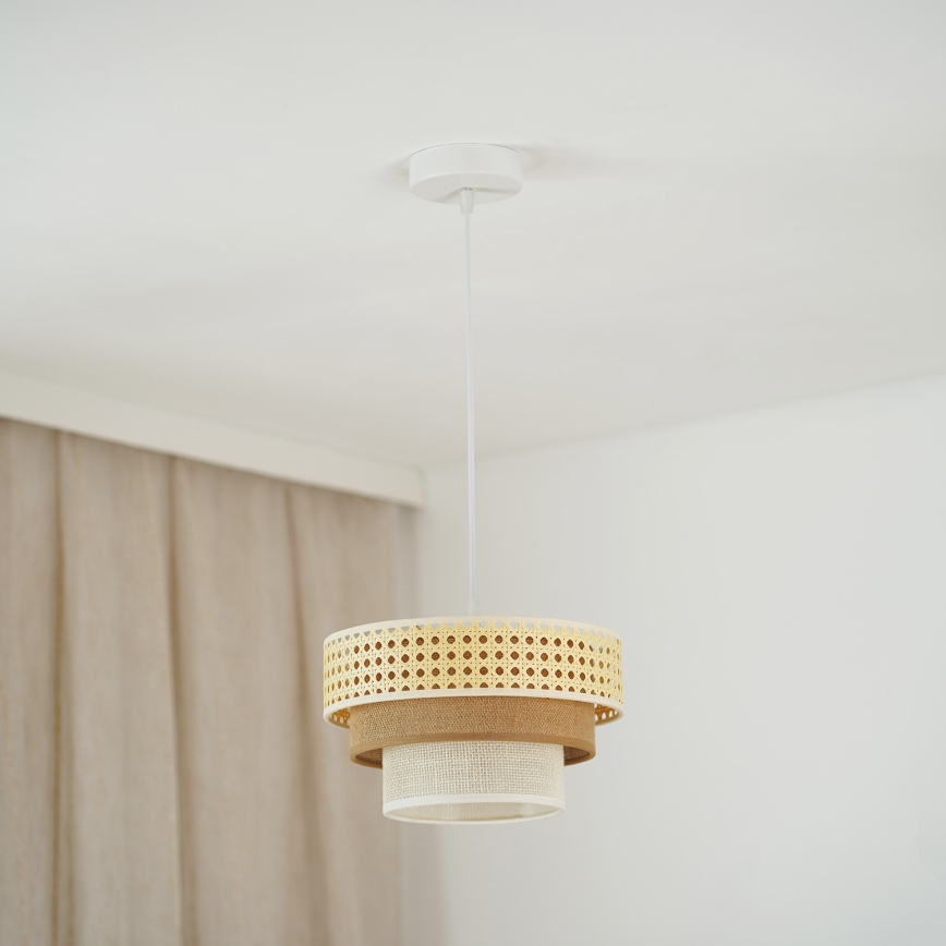 Brilagi - Lustr na lanku CEDAR LUNETA 1xE27/15W/230V pr. 25 cm ratan/hnědá/krémová