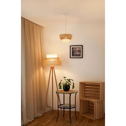 Brilagi - Lustr na lanku CEDAR LUNETA 1xE27/15W/230V pr. 25 cm ratan/hnědá/krémová