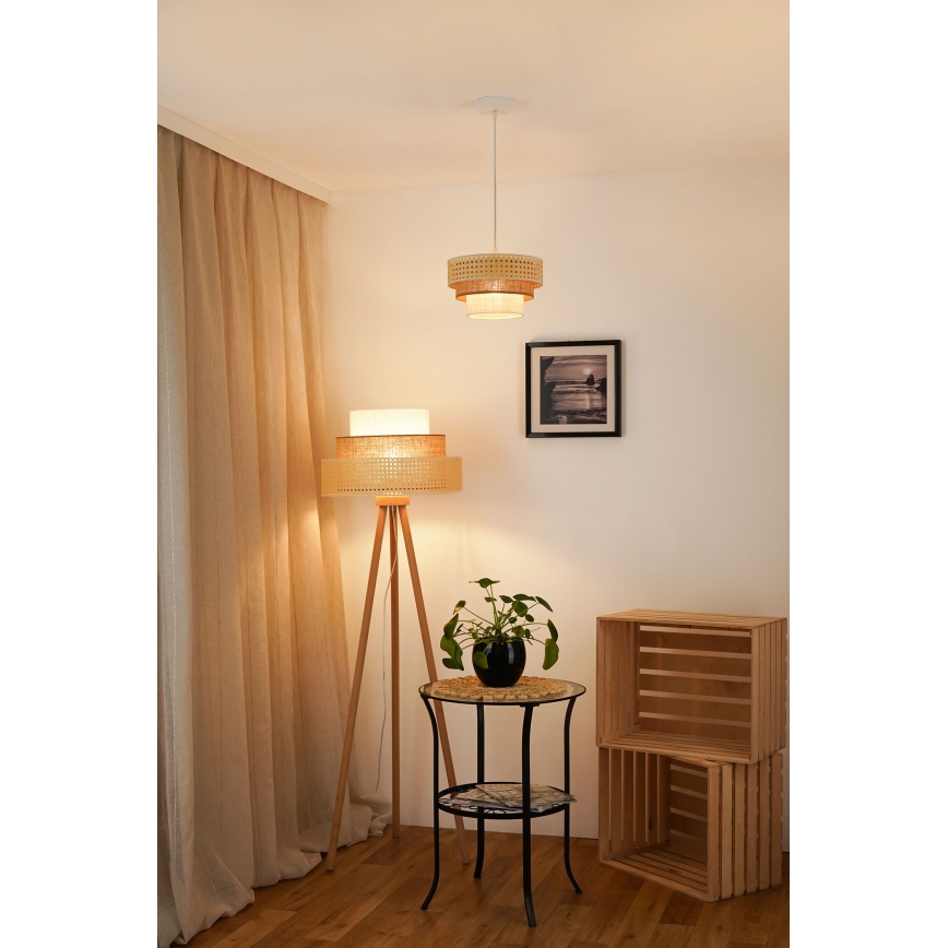 Brilagi - Lustr na lanku CEDAR LUNETA 1xE27/15W/230V pr. 25 cm ratan/hnědá/krémová