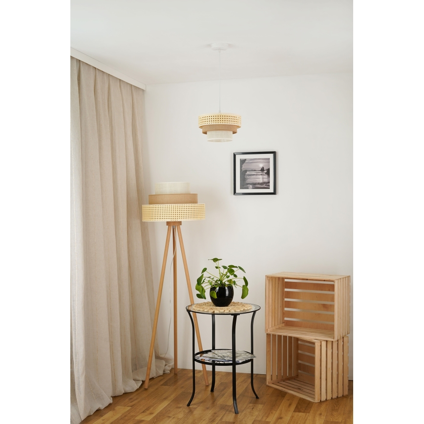 Brilagi - Lustr na lanku CEDAR LUNETA 1xE27/15W/230V pr. 25 cm ratan/hnědá/krémová