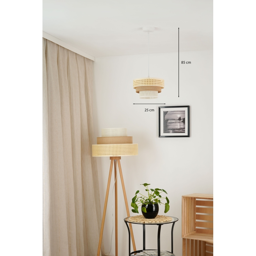 Brilagi - Lustr na lanku CEDAR LUNETA 1xE27/15W/230V pr. 25 cm ratan/hnědá/krémová
