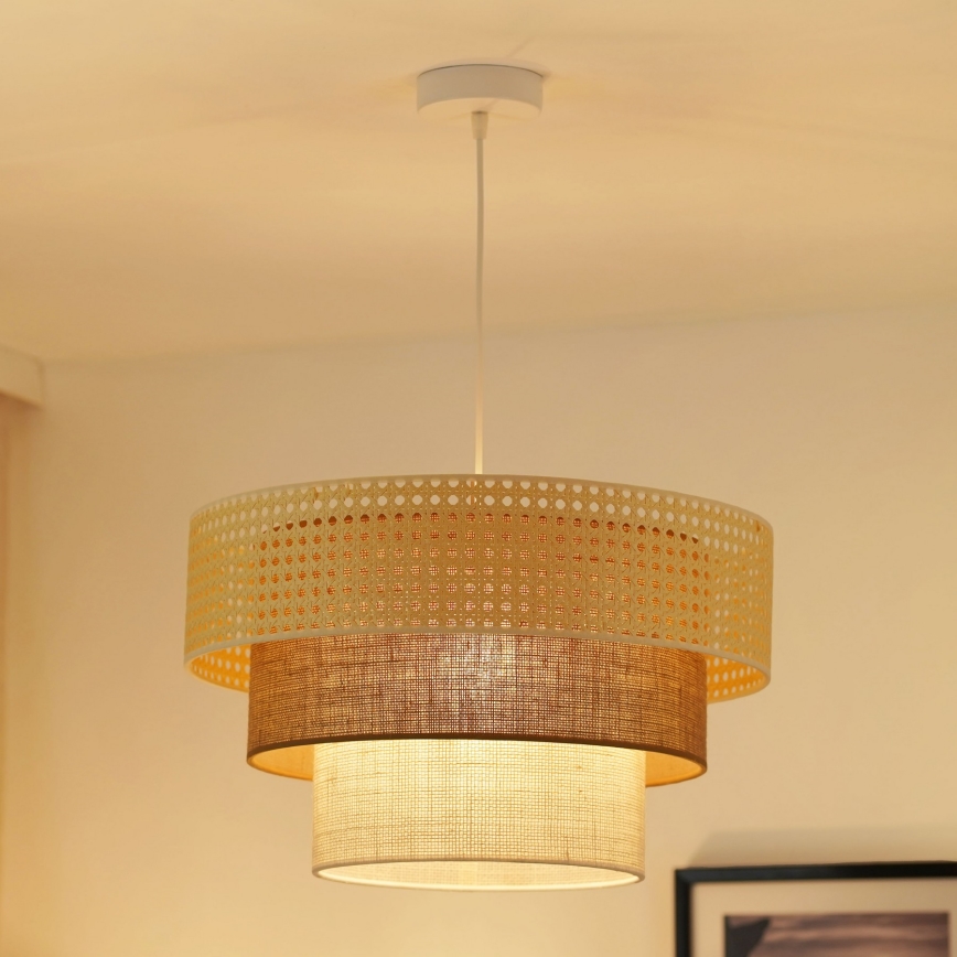 Brilagi - Lustr na lanku CEDAR LUNETA 1xE27/15W/230V pr. 45 cm ratan/hnědá/krémová