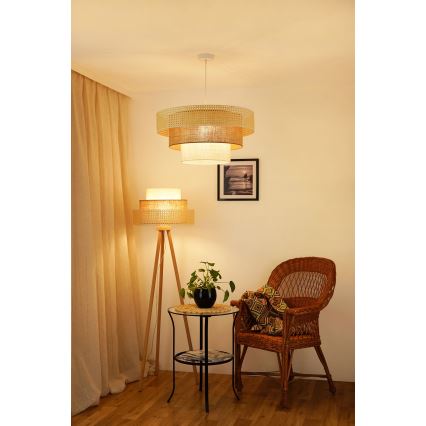 Brilagi - Lustr na lanku CEDAR LUNETA 1xE27/15W/230V pr. 60 cm ratan/hnědá/krémová