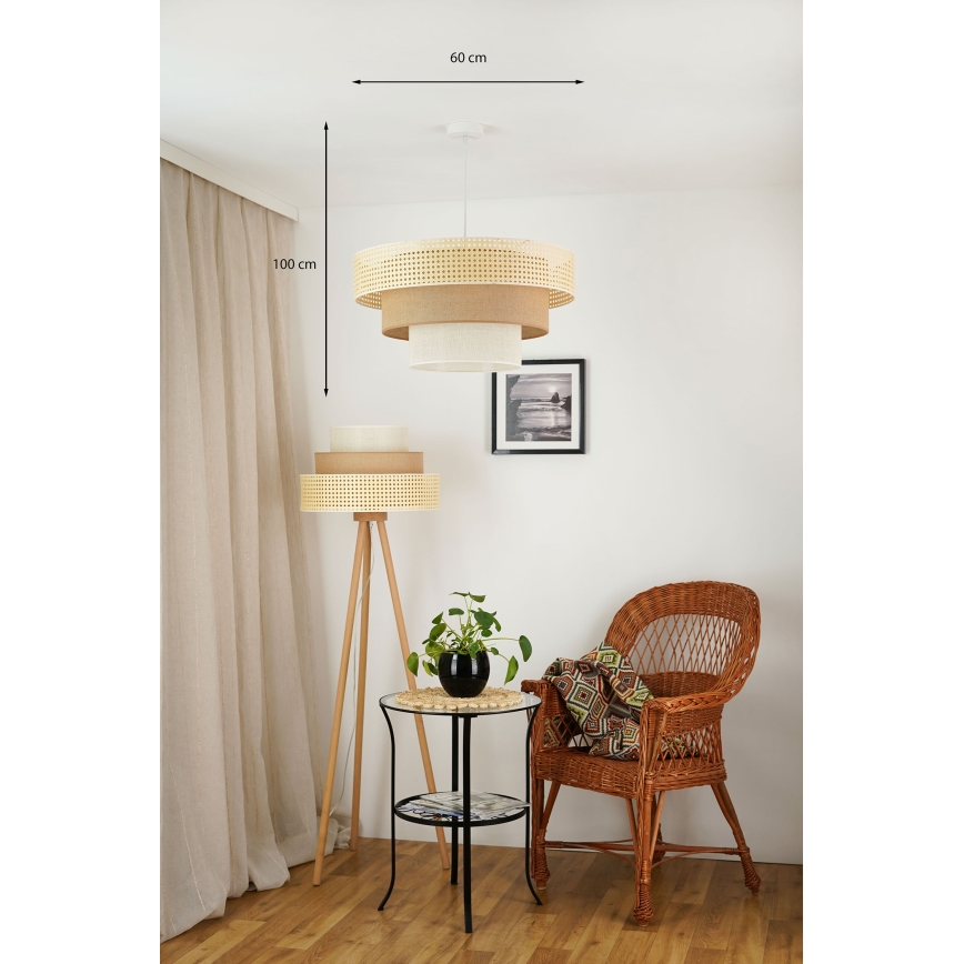 Brilagi - Lustr na lanku CEDAR LUNETA 1xE27/15W/230V pr. 60 cm ratan/hnědá/krémová