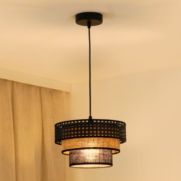 Brilagi - Lustr na lanku DAKOTA LUNETA 1xE27/15W/230V pr. 25 cm černá/ratan