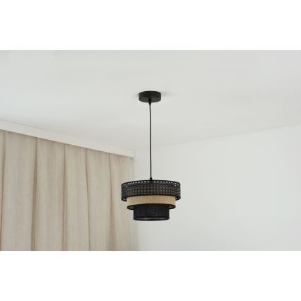 Brilagi - Lustr na lanku DAKOTA LUNETA 1xE27/15W/230V pr. 25 cm černá/ratan