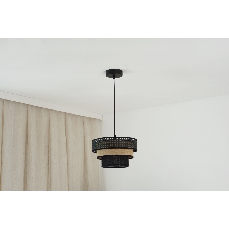 Brilagi - Lustr na lanku DAKOTA LUNETA 1xE27/15W/230V pr. 25 cm černá/ratan