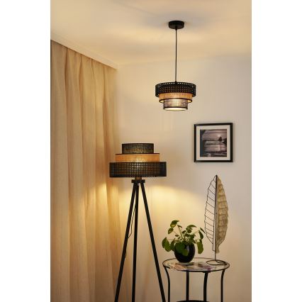 Brilagi - Lustr na lanku DAKOTA LUNETA 1xE27/15W/230V pr. 25 cm černá/ratan