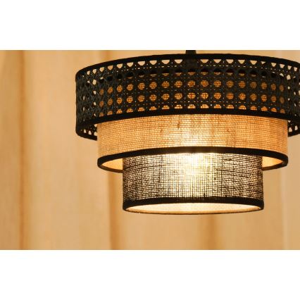 Brilagi - Lustr na lanku DAKOTA LUNETA 1xE27/15W/230V pr. 25 cm černá/ratan