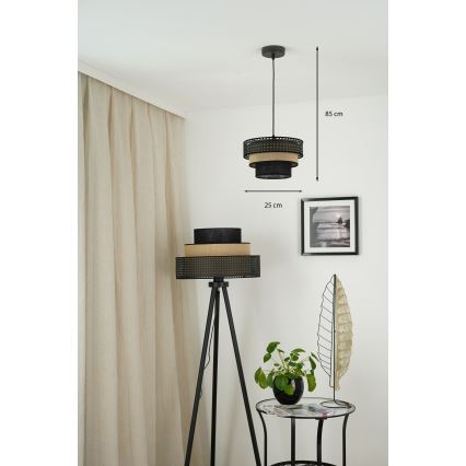 Brilagi - Lustr na lanku DAKOTA LUNETA 1xE27/15W/230V pr. 25 cm černá/ratan