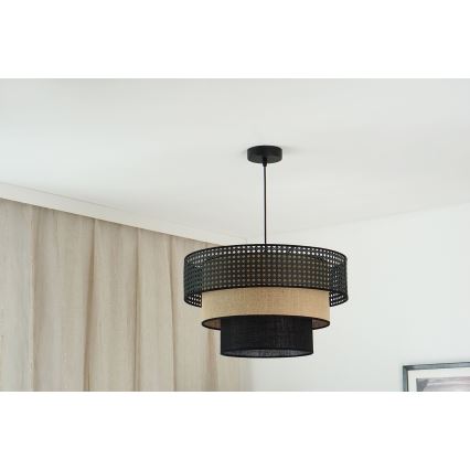 Brilagi - Lustr na lanku DAKOTA LUNETA 1xE27/15W/230V pr. 45 cm černá/ratan