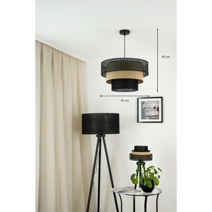Brilagi - Lustr na lanku DAKOTA LUNETA 1xE27/15W/230V pr. 45 cm černá/ratan