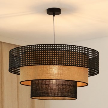 Brilagi - Lustr na lanku DAKOTA LUNETA 1xE27/15W/230V pr. 60 cm černá/ratan