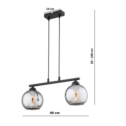 Brilagi - Lustr na lanku DIOR 2xE27/60W/230V černá/kouřová šedá