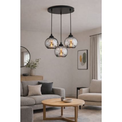 Brilagi - Lustr na lanku DIOR 3xE27/60W/230V černá/kouřová šedá