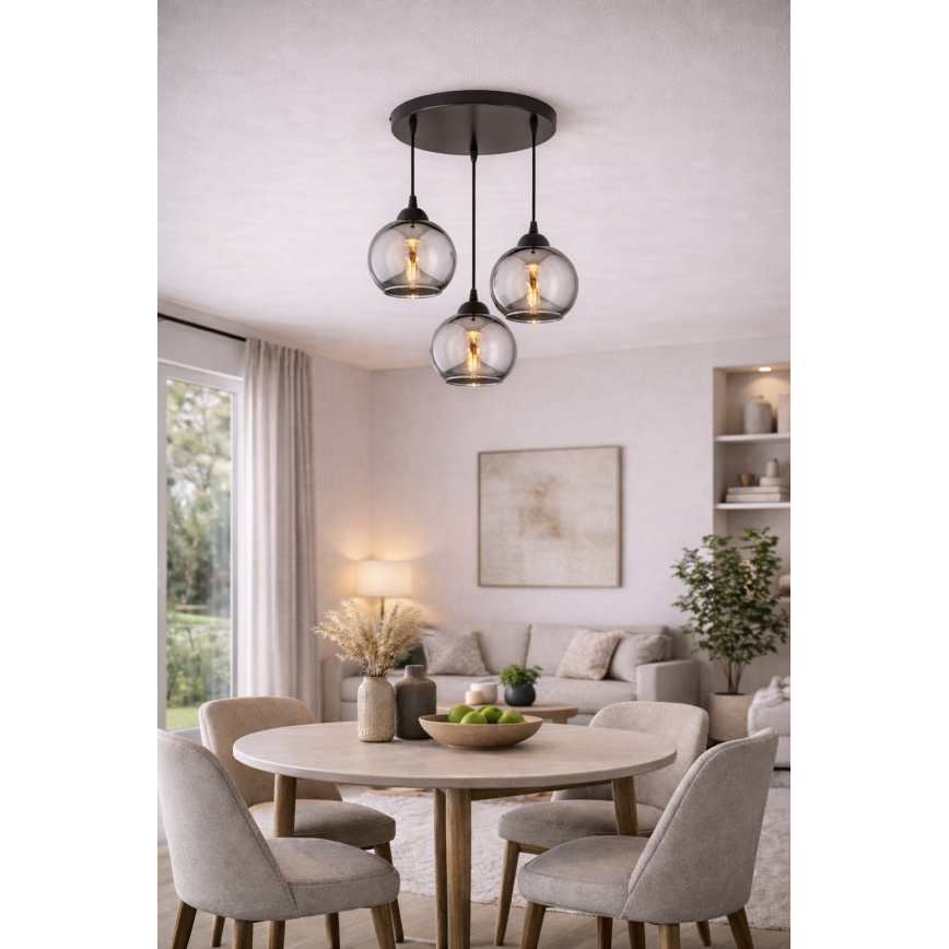 Brilagi - Lustr na lanku DIOR 3xE27/60W/230V černá/kouřová šedá