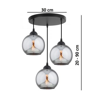 Brilagi - Lustr na lanku DIOR 3xE27/60W/230V černá/kouřová šedá