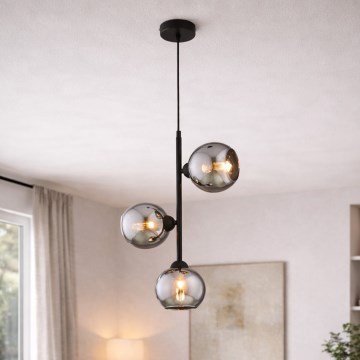 Brilagi - Lustr na lanku DIOR 3xE27/60W/230V černá/kouřová šedá