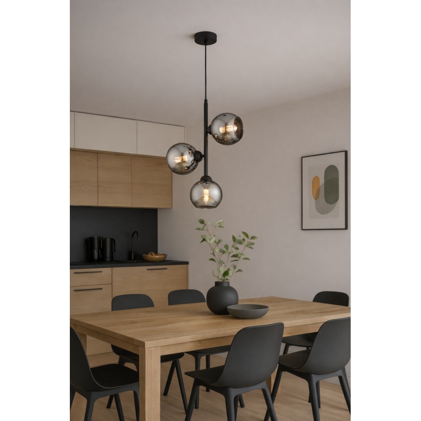 Brilagi - Lustr na lanku DIOR 3xE27/60W/230V černá/kouřová šedá