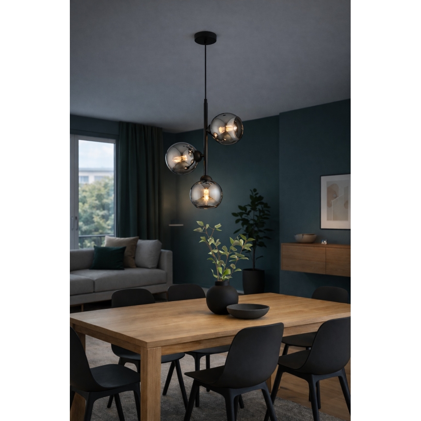 Brilagi - Lustr na lanku DIOR 3xE27/60W/230V černá/kouřová šedá