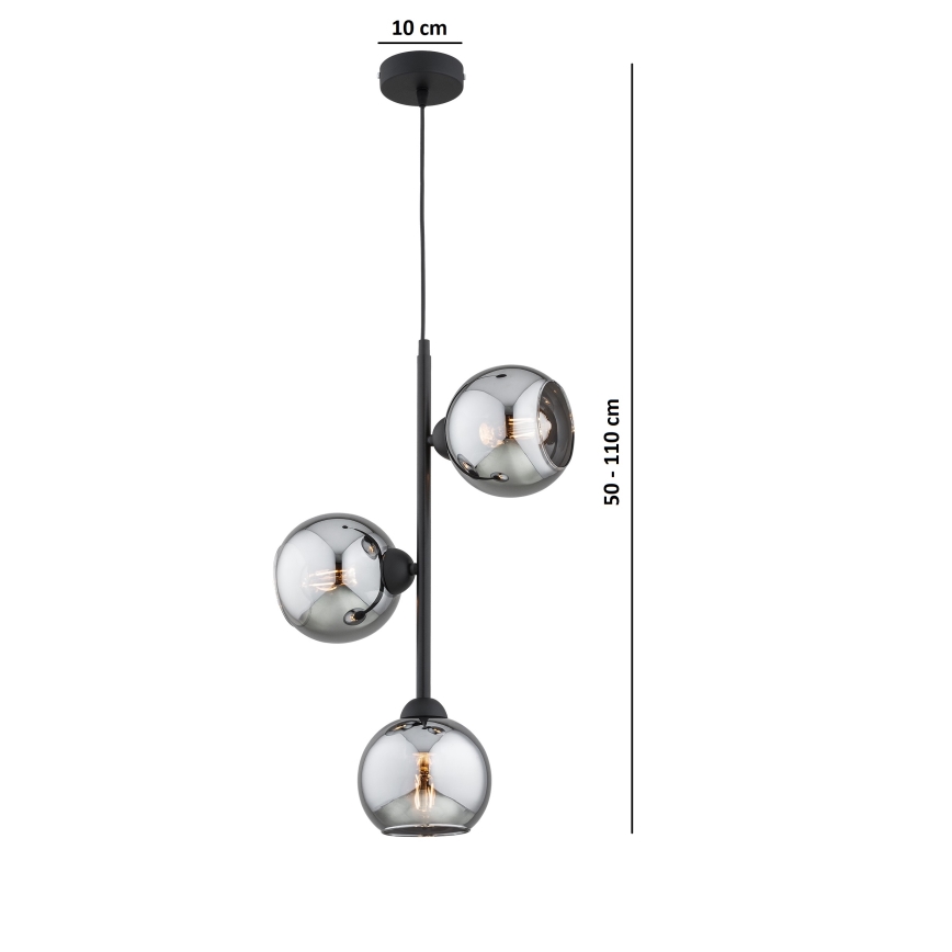 Brilagi - Lustr na lanku DIOR 3xE27/60W/230V černá/kouřová šedá